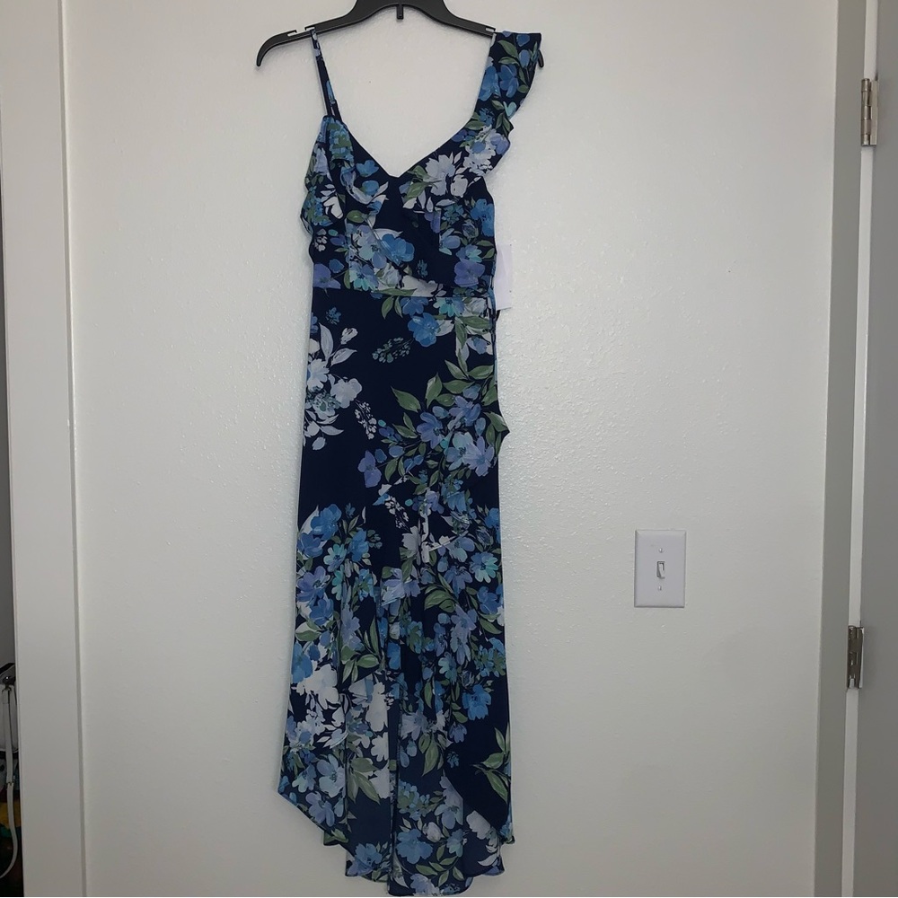 Chic Asymmetrical Floral Dress in Blue